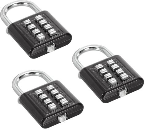 PATIKIL Cadenas à Combinaison à 8 Chiffres, Lot de 3 Cadenas Mécanisme de Verrouillage à 4 Positions Bouton-Poussoir Serrure Numérique de Sécurité pour Casier de Sport de Gymnase, Noir