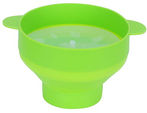 ANKROYU Popcorn Bowl, Collapsible Silicone Microwave Hot Air Popcorn Popper Bowl with Lid Handles, Popcorn Bucket, Folding Silicone Popcorn Maker Bowl (With handle-green)