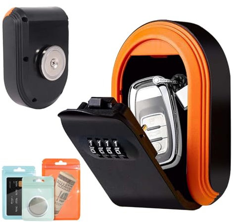 Magntic Key Holder with 4 Digit Combination Lock Hider Under Car, Magnetic Key lock Box with Strong Magnet for Indoors, Outdoor Travel, Hidden Under Car Spare Key Case (1 PCS)