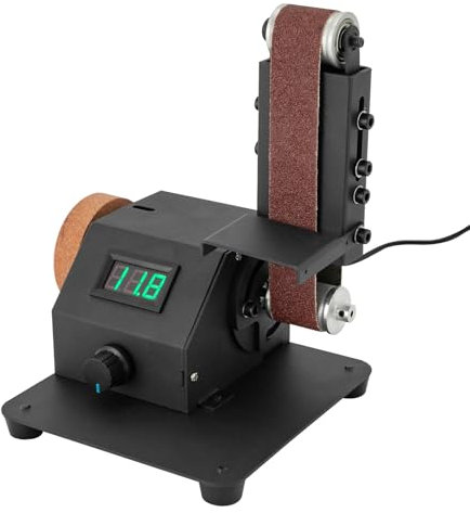 Bandschleifer 350W Bandschleifgerät Digitale Anzeige mit Schleifband Einstellbare Geschwindigkeit Bandschleifer Stationaer Geeignet Schleifen und Polieren von Metall, Holz