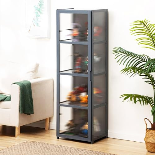 MBBTAG Vitrine en verre debout, vitrine pour collection, Transparent sur trois côtés, Bibliotheque vitrine Noir, vitrine Curio, Cadre en bois de bambou, Armoire de Rangment pour Salon, Chambre, Entrée