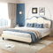 Merax Kinderbett Polsterbett 140x200, Mädchen Bett mit weichen Schutzkanten, Stabile Bettfüße, Elegantes gepolstertes Kopfteilprofil, Doppelbett, PU,Weiß+Blau, 140x200cm(ohne Matratze)