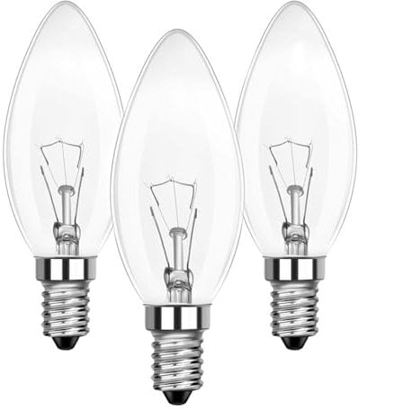 JQslight 3 Pack E14 Small Screw Light Bulb, C35 SES Dimmable Candle Bulbs 40W, Clear, 2700K Warm White, 230V.