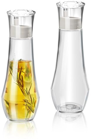 Realand 2 Pack Olive Oil and Vinegar Dispenser Bottle, Glass Soy Sauce Dispenser Cruet Set with No-Drip Stainless Steel Spout and Dust Cap for Kitchen Cooking, 260ml