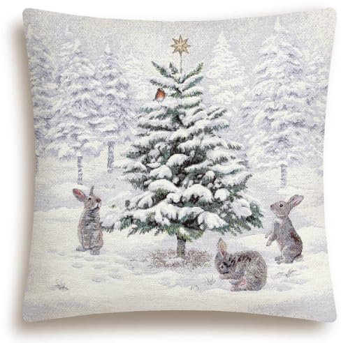Home of Christmas Kissenhülle Weihnachten 45x45 cm Kissenbezug Gobelin Weihnachtskissen Sofakissen Dekokissen Kissen Reißverschluss (In einem verschneiten Wald (Glitzerlos))