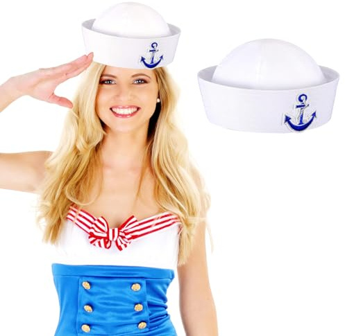 LUYANFX Mini Matrosen Mütze Weiß Marine Yacht Minihut Kleine Seemann Mütze Hut Kapitän Matrosen Kostüm Zubehör für Erwachsene Halloween Karneval Cosplay Party, Mottoparty