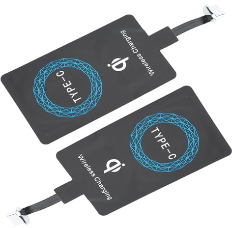 Type C Wireless Charging Receiver, 2-Pack, Universal Qi Charger Adapter for Mobile Phones