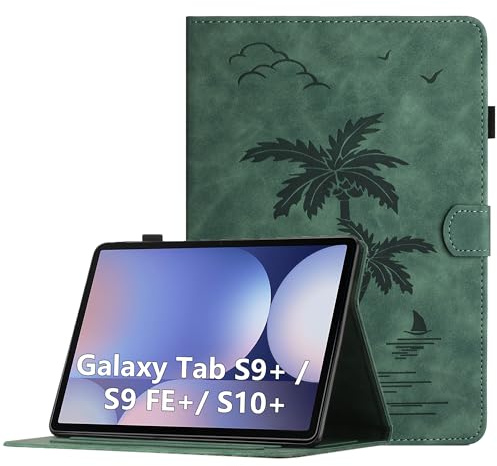 Funda para Samsung Galaxy Tab S10+ / S10 Plus 2024 / S9 Plus 2023/ S9+ / S9 FE Plus 12,4 Pulgadas PU Cuero Flip Tableta Protectora Carcasa con Cierre Magnético Múltiple Ángulo Soporte Cubierta, Verde
