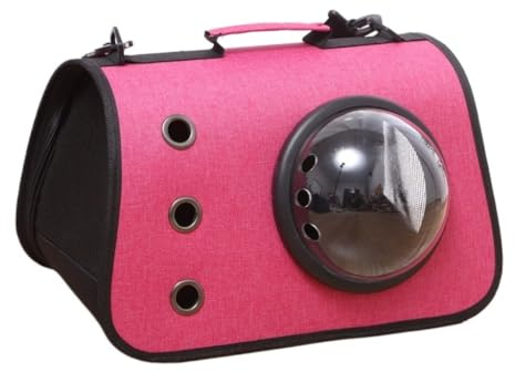 cat Bags Portable Folding Cat Bag Trendy Transparent Outdoor Portable Cat Backpack Three-Hole Breathable Linen Pet Bag Soft Side Travel Cat Bag(Pink)