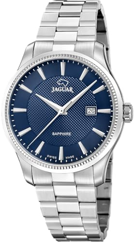JAGUAR Swiss Made Herrenuhr Analog aus Edelstahl 316l Silberfarben | Quarzwerk, Kalender, Widerstandsfähiges Saphirglas, Wasserdicht 5 ATM J1041/3 Essentia