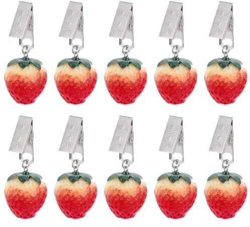 PH PandaHall 10 Stück Erdbeer-Tischdeckenklammern Tischtuch Gewicht Clips Kunstharz-Tischdeckengewichte Tischtuch Gewichte Kleiderbügel Tischtuch Clips für Dekor Outdoor Party Hochzeit Picknick