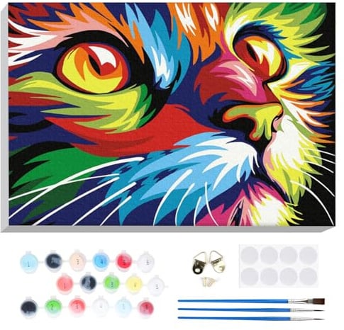 Lxmsja Bunter Katze Malen Nach Zahlen Erwachsene mit Rahmen, Katze Malen Nach Zahlen Kinder, Diy Set Erwachsene mit Pinseln und Acrylfarben Handgemalt Ölgemälde Leinwand für Home Décor, 20x30cm
