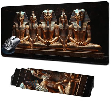 Gaming Mauspad XXL,900x500mm Mauspad Ägypten Mousepad Pharao Schreibtischunterlage mit rutschfeste Gummibasis,Vernähte Kanten Mouse Pad Verbessert Geschwindigkeit und Präzision,Zubehör Gaming X1-1572