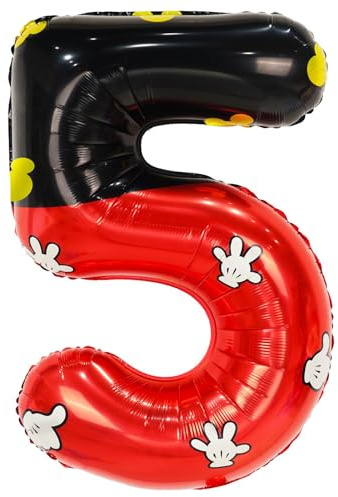 YIIHMEI 40 Inch Cartoon Mouse Number 5 Balloon Black Red Balloons,Giant Number with Mickey Style for 5st Anniversary Birthday Theme Party Decorations Supplies