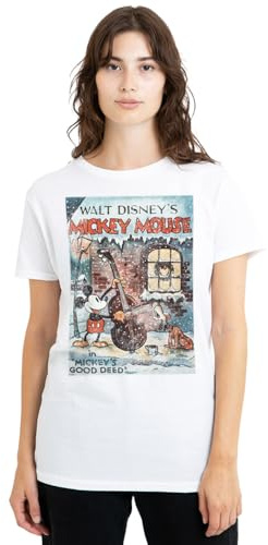Disney Disney Mickey Mouse Vintage Poster Noël Good Deed T-Shirt pour Femme Blanc, Blanc, XXL