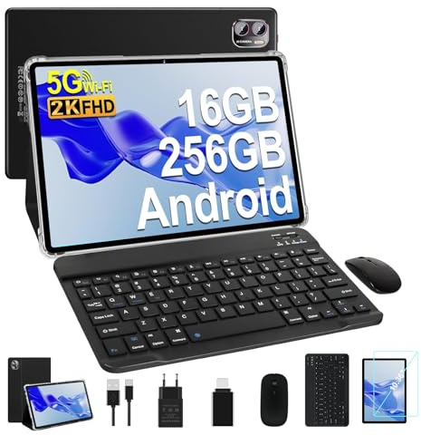MEBERRY Tablet 2K Schermi 10.36 Pollici, 16GB RAM 256GB ROM (TF 1TB), 2000 * 1200 Pixels/13+5MP/8600mAh/Bluetooth5.0,Octa-Core 2.0GHz 5GWiFi Tablets con Tastiera e Mouse - Nero