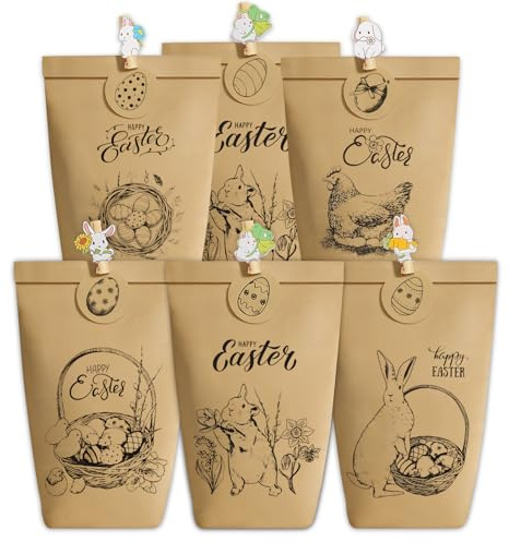 Cesta Huevos Pascua, SilverChry 12 Cesta de Pascua para Niños, Bolsa Bonita Regalo Niños, Grandes, para Envolver Regalos, Buscar Huevos, Accesorios para Fiestas (B, 22.5 * 14.5cm)