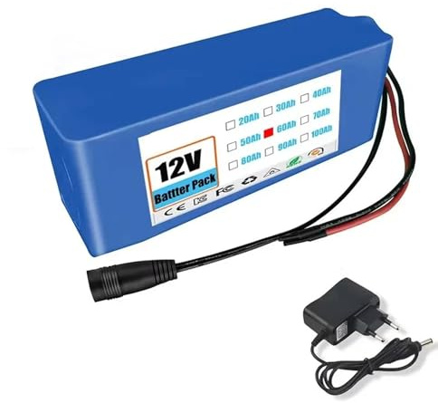 Batterie Ebike 12V 60AH Batteries pour Vélo Electrique Batterie Haute Puissance 3S10P avec Chargeur BMS Résistant à l'abrasion pour 150W-500W Scooter Moteur 12V 60Ah,D