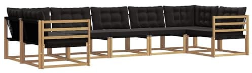 vidaXL Outdoor-Sofagarnitur mit Kissen 7 pcs Weiß und Schwarz, Elegantes Garten-Sofa, modernes Outdoor-Sofa, robuste Lounge-Möbel für gemütliche Treffen