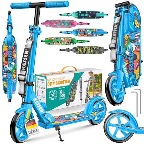 KESSER® Scooter Roller Kinderroller Cityroller Tretroller Kickroller klappbar höhenverstellbar, Kickscooter bis 100kg, Hinterradbremse, rutschfeste Trittfläche, bis 185cm Körpergröße, inkl. Tragegurt