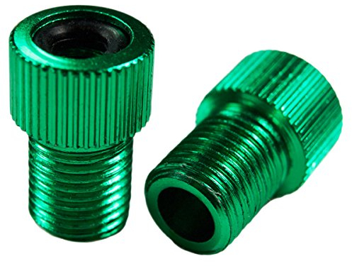 Charmate 2X Fahrrad Color Alu Ventiladapter GRÜN - DV SV Dunlop/Französisches Ventil auf KFZ Autoventil AV - mit Dichtring