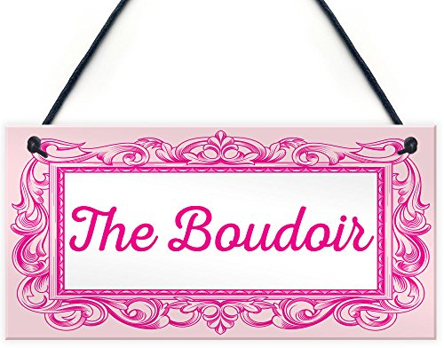 Red Ocean The Boudoir Vintage Shabby French Powder Room Hanging Plaque Bath/Bedroom Sign