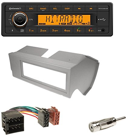 Continental TR7412UB-OR Autoradio mit Bluetooth RDS USB MP3 ohne CD-Laufwerk + 1-DIN Radioblende in schwarz + ISO-Adapter • Antennenadapter ISO -> DIN für FIAT Panda 10/1986-12/2002