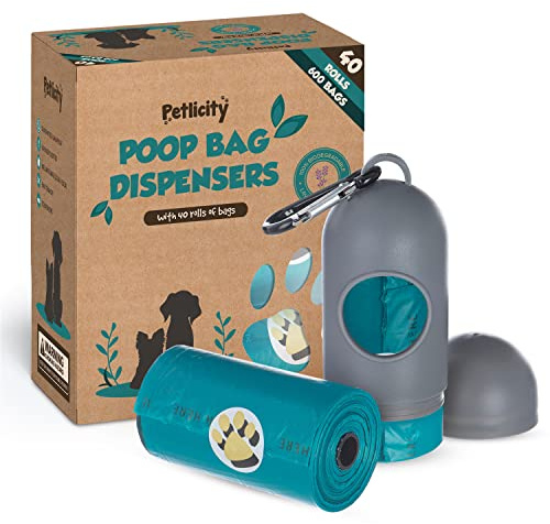 Fineway® 600 Dog Pet Waste Poo Bags Carrier Dog With 2 Bone Shape Dispensers – Biodegradable Extra Large Leak Proof Bags-Eco Friendly Paw Print Cat Poop Bags (40 Roll)