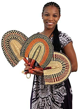 Omaqa One Burkina Faso African Hand Fan Woven 16 Long for Women & Men | Home Decoration