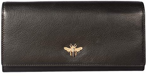 Mala Leather , Damen Brieftasche Geldbörse Schwarz schwarz/red Large