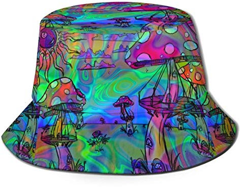 zhouyongz Bedruckter psychedelischer Trippy Mushroom Cargo Fisherman Polyester Hut Casual Reise Kopfbedeckung Sonnenhut Fischermützen Mehrfarbig, multi, One size