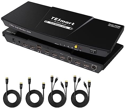 TESmart HDMI KVM Switch 2 PC 2 Monitore, 4K@60Hz KVM-Switches mit EDID Emulator, Hotkey switching, Audio Extractor, und USB 2.0 für Tastatur Maus Scanner Drucke, mit Kabel×4