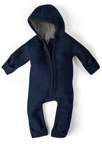 Ehrenkind® WALKOVERALL | Baby Wollwalk-Overalls aus Natur Schurwolle mit Reißverschluss | Walk Wolle Woll-Anzug für Kleinkind und Baby | Blau Gr. 50/56