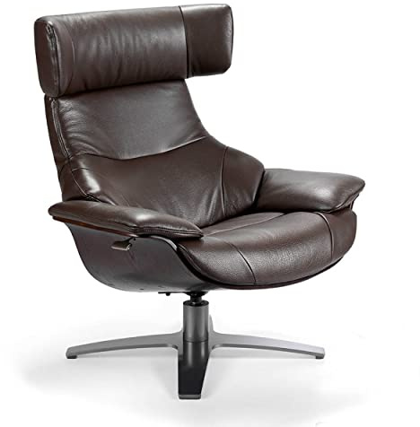 Angel Cerdá - Drehsessel mit Rindslederbezug - Moderner Design-Sessel - Relax-Mechanismus und Kopfstütze - Holzgestell und Stahlfuß - 88 x 85 x 105 cm