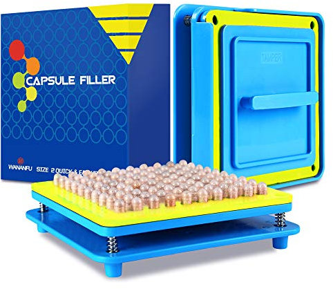 WANANFU Capsule Filling Machine for Size 2 Empty Capsules Vegetarian or Gelatin, Detailed Instructions and Spoon Included