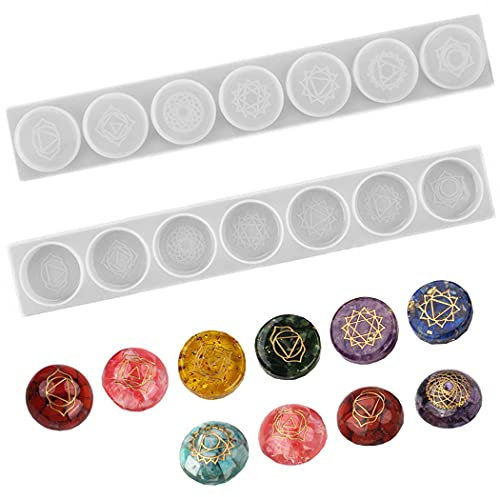 Aabellay Lot de 2 moules en résine époxy 7 chakras en forme de rune en silicone pour fabrication de bijoux, suspension murale, décoration de la maison