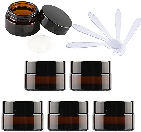 ZEOABSY 6 Stück Leere Brown Glas Cremedose 15ml mit Deckel, Braunglas Schraubdeckel Glas-Tiegel Schraubdose Glas-Dose Salbentiegel Kosmetik-Dose für Gels Cremes + 6x Spatel