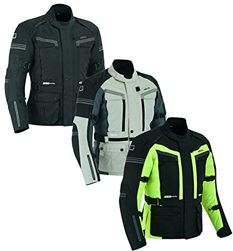 BOSmoto Herren Touren Motorradjacke Textil schwarz, Motorradjacke touren Herren, Protektoren, Roller Jacke, Wasserdicht Motorradbekleidung, (3XL, NEON)