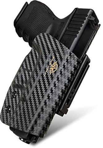 OWB Carbon Fiber Kydex Pistolenholster Für Glock 19 19x 23 25 32 45 / Glock 17 22 31 / Glock 26 27 33 30s (Gen 3 4 5) Glock 19 Holster, Bund außen tragen 1.5-2 Belt Clip - Carbon Fiber Black, Right