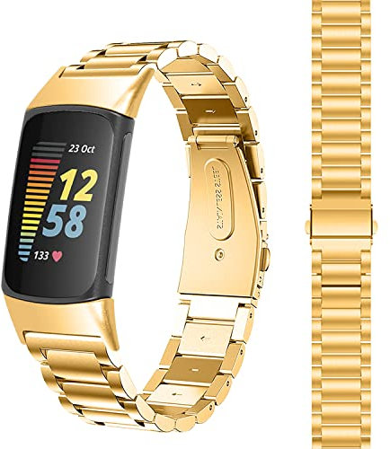 Gheper Metallband Kompatibel mit Fitbit Charge 6/Charge 5 Edelstahl Metall Uhrenarmband Armband Ersatzarmband Zubehör für Charge 6/Charge 5