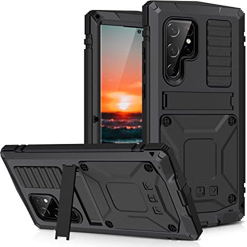 For Samsung Galaxy S22 Ultra 5G Case, Aluminum Metal Gorilla Glass Waterproof Shockproof Military Heavy Duty Sturdy Protector Cover Hard Case for Samsung Galaxy S22 Ultra (S22 Ultra, Black)