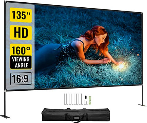 VEVOR 135 Outdoor Movie Screen - 16:9 HD Wide Angle Portable Projector Screen With Easy Assembly, Storage Bag & Stand for Outdoor Use