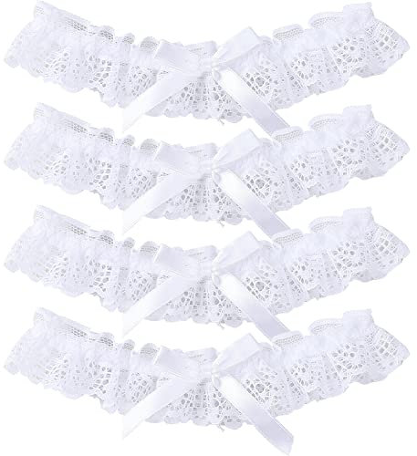 Liga de Novia, Liga Nupcial Elástica, Ligueros de Encaje para Novia, Garter Boda- Novias Accesorios- Regalo Dama de Honor, Bachelor Party, Blanco, 4PC