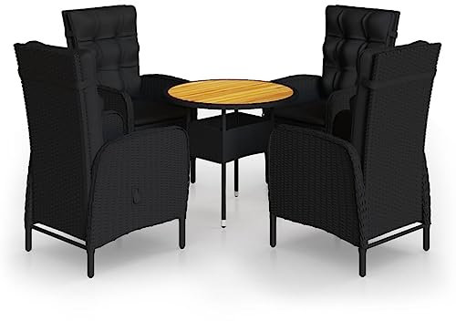 vidaXL Garten Bistro Set 5-TLG., Gartenmöbel Bistrotisch 4 Stühle, Gartengarnitur mit Stahlrahmen, Sitzgruppe Terrassenmöbel, Poly Rattan Schwarz