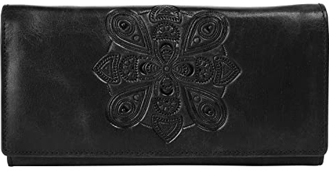 bruno banani Geldbörse Mandala Echt Leder Damen | Praktisches Portemonnaie, 12 Kartenfächer, doppelter Druckknopfverschluss, RFID-Schutz, dezente Logoprägung | 021645