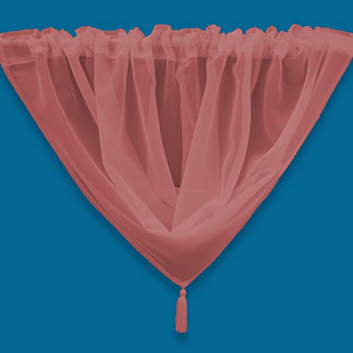Plain Tasseled Voile Swags Net Curtains Voile Swag Valance Pelmet (Coral)
