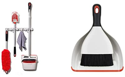 OXO Good Grips Wall-Mounted Mop and Broom Organizer & Good Grips Dustpan & Brush Set