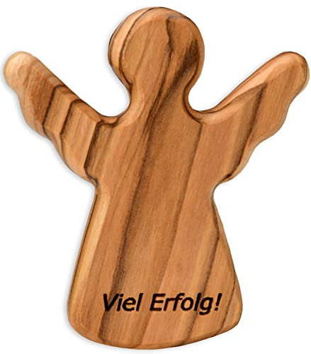 Kassis Geschenkartikel Olivenholz-Schutzengel - Handgefertigte Engel-Figur aus Bethlehem - Schutzengel-Glücksbringer - (Viel Erfolg) - (1 Stück)