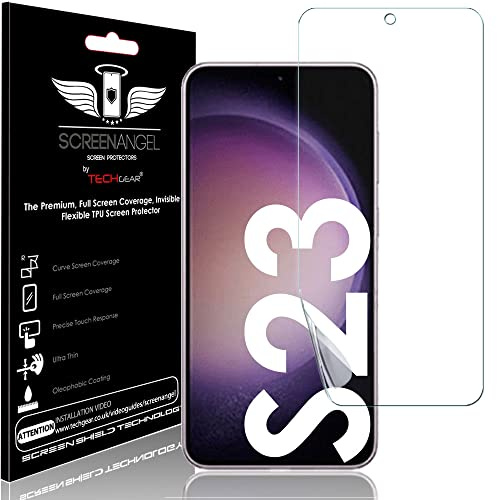 TECHGEAR Screen Protector fits Samsung Galaxy S23 5G [Screen Angel Edition] [In-Display Fingerprint Support][Case Friendly] [Bubble Free] [FULL Screen Coverage] HD Clear Flexible TPU Film