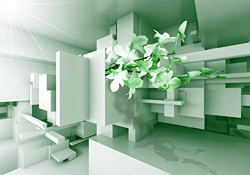 wandmotiv24 Fototapete Orchidee 3D Grün, 200 x 140cm - selbstklebende Vliestapete 150g, Wanddeko, Wandbild, Wandtapete, Blumen, Raumerweiterung M1895